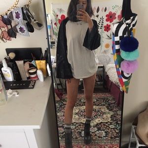 black and white baseball tee with wide sleeves